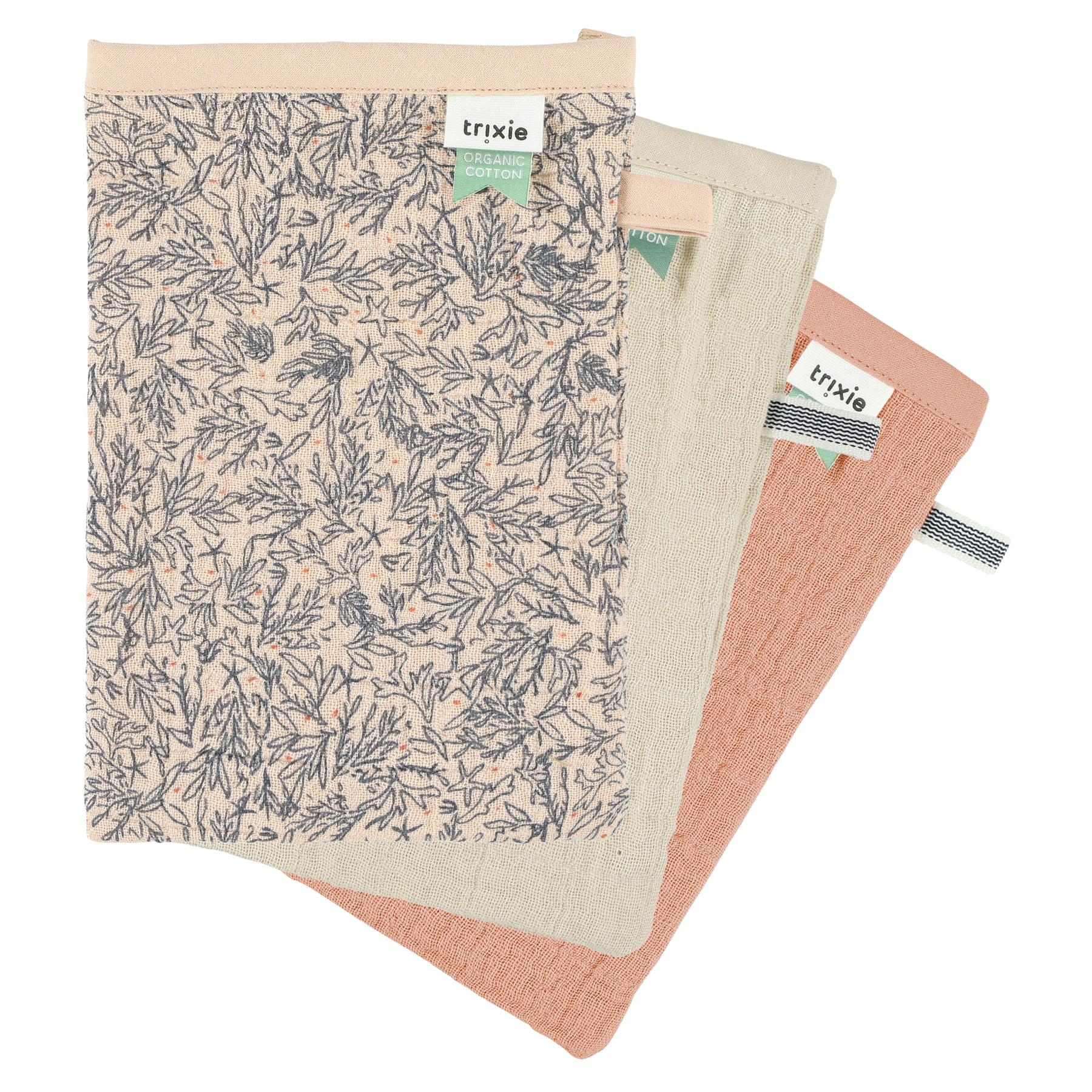 Manoplas muselina 3-pack mix - Lovely Leaves 